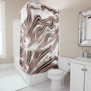 Shiny brown long wavy traces on white background shower curtain