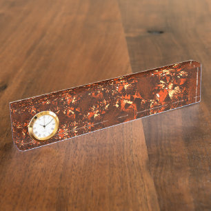 Shiny brownish coral, and embossed nameplate