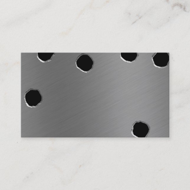 shiny brushed aluminium bullet holes business card (Front)