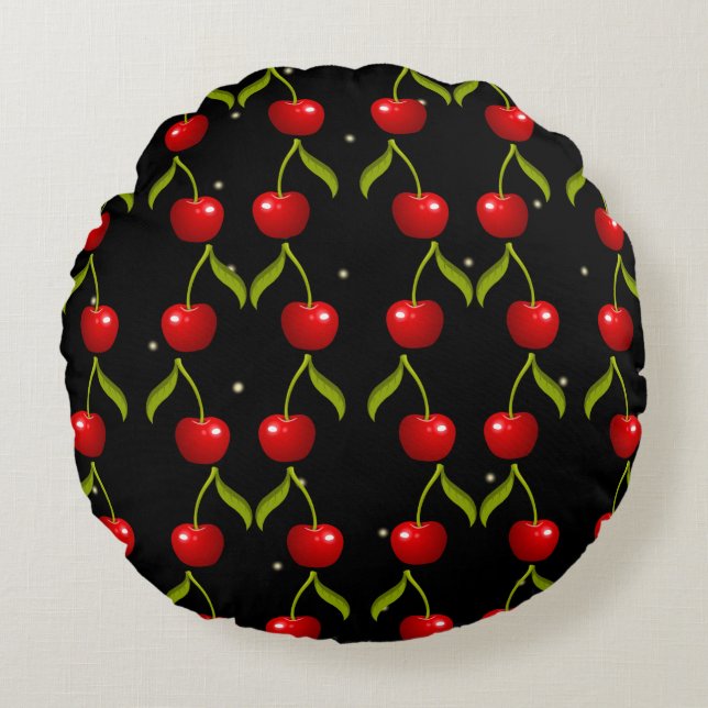 Shiny Cherries Pattern Round Cushion (Front)