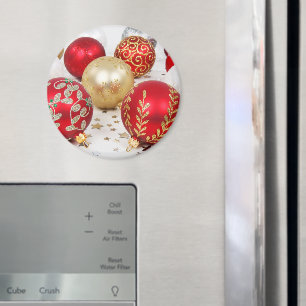 Shiny Christmas Glittered Ornaments - Gold Red Magnet