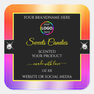 Shiny Colorfully Rainbow Black Logo Product Label