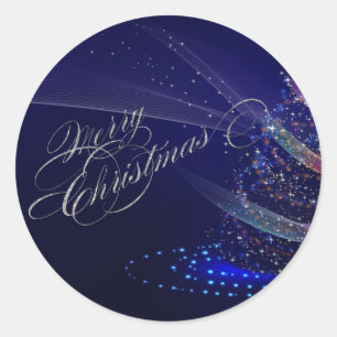 Shiny Colourful Christmas Tree, Merry Christmas Classic Round Sticker