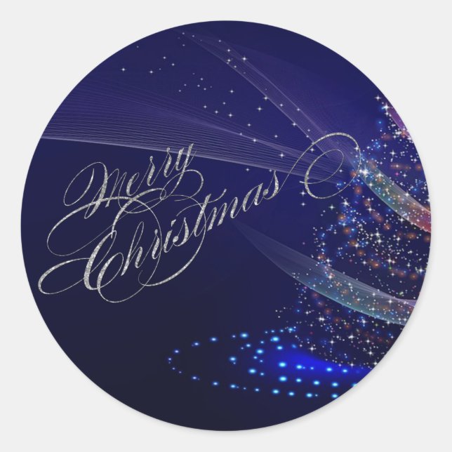 Shiny Colourful Christmas Tree, Merry Christmas Classic Round Sticker (Front)