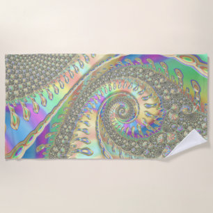 Shiny Colourful Spiral Fractal Digital Abstract Ar Beach Towel