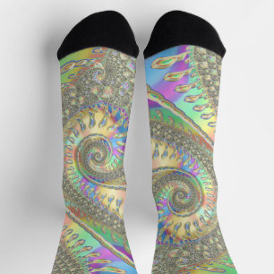 Shiny Colourful Spiral Fractal Digital Abstract Ar Socks