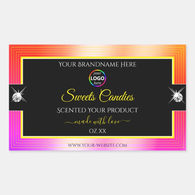 Shiny Colourfully Rainbow Black Logo Product Label (Front)