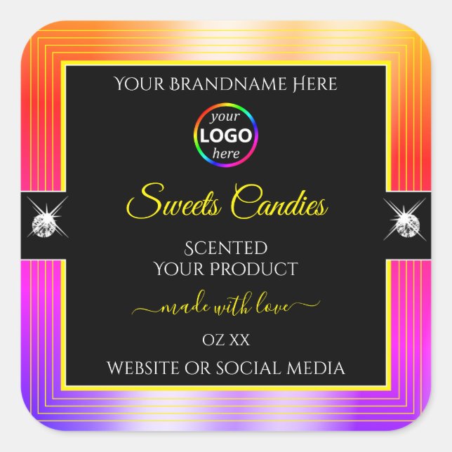 Shiny Colourfully Rainbow Black Logo Product Label (Front)