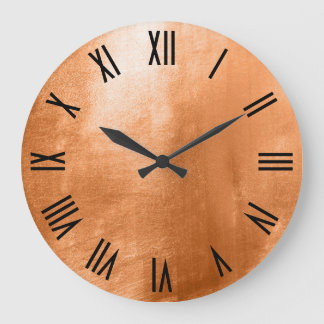 Shiny Copper Faux Foil Black Roman Numerals Large Clock