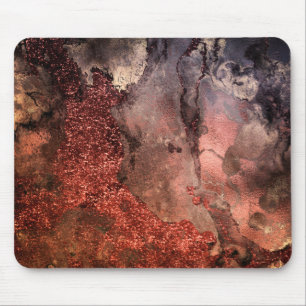 Shiny Copper Gold Glitter Ink Emerald Marble Mouse Mat