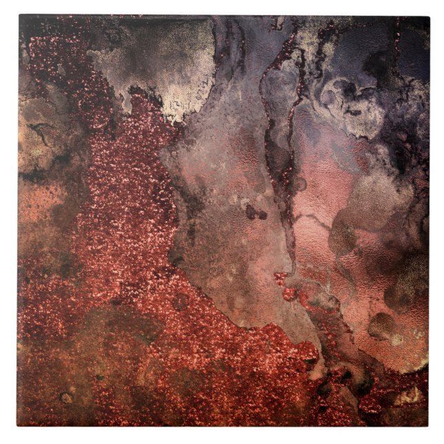 Shiny Copper Gold Glitter Ink Emerald Marble Tile (Front)