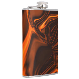 Shiny coral curved undulations over dark fund  hip flask