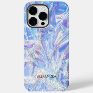 Shiny Crumpled Foil Iridescent Wrap Custom Name iPhone 14 Pro Max Case