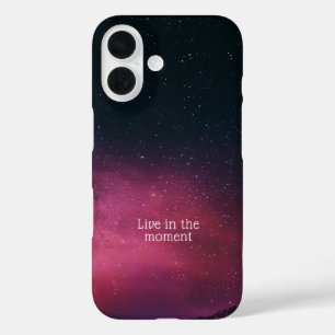 Shiny Dark “Live in the Moment” – Premium Glossy P iPhone 16 Case