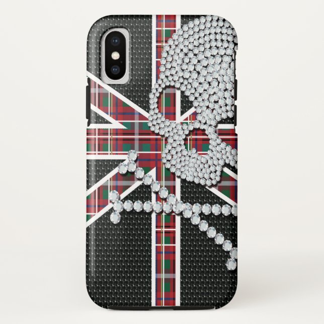 Shiny Diamond Skull Black Red Grid Case-Mate iPhone Case (Back)