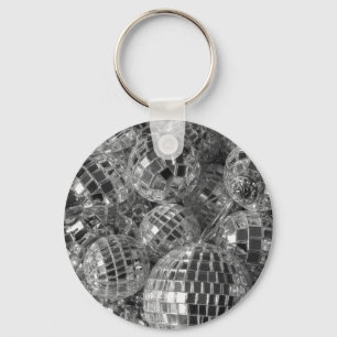 Shiny Disco Ball Ornaments Black and White Photo Key Ring