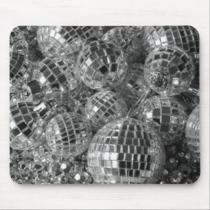 Shiny Disco Ball Ornaments Black and White Photo Mouse Mat