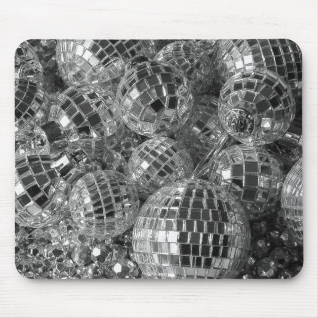 Shiny Disco Ball Ornaments Black and White Photo Mouse Mat (Front)