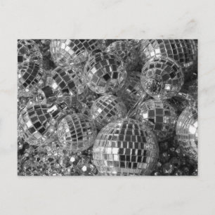 Shiny Disco Ball Ornaments Black and White Photo Postcard