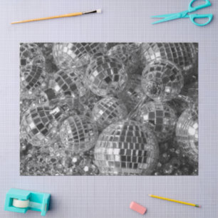 Shiny Disco Ball Ornaments Black and White Photo Tissue Paper