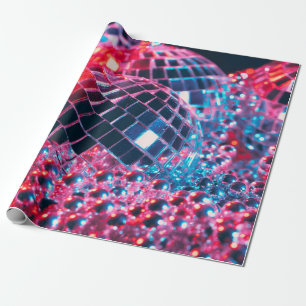 Shiny disco party background with mirror balls ref wrapping paper