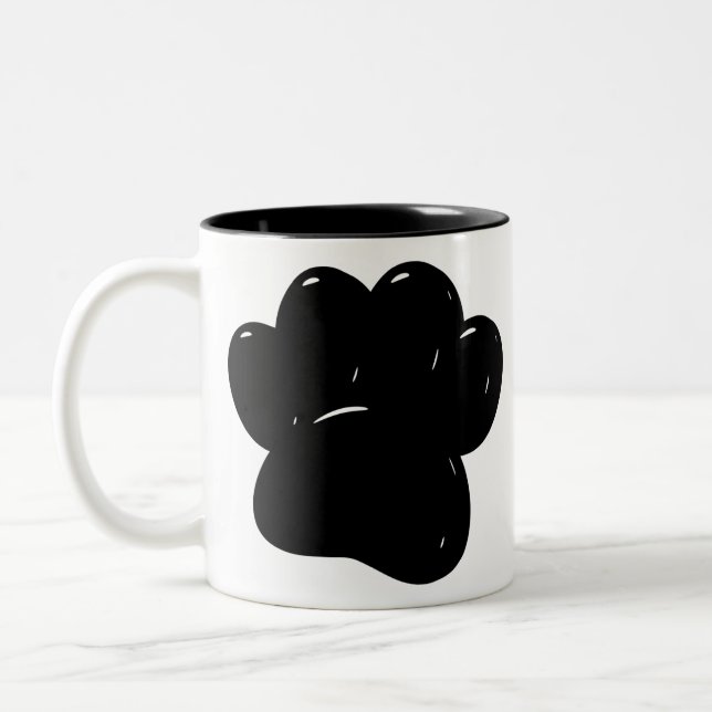 Shiny Dog Paw Print Drawing Two-Tone Coffee Mug (Left)