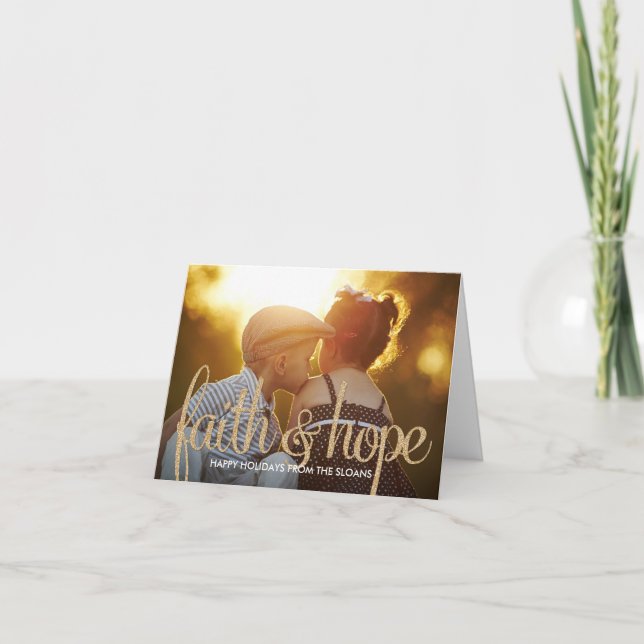 Shiny Faith & Hope Holiday Photo Greeting Card (Front)
