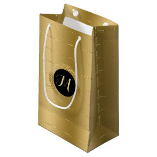 Shiny faux-gold stripes monogram small gift bag