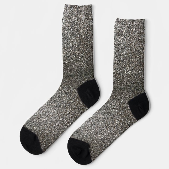 Shiny Faux Shimmer Bright Silver Glitter Texture Socks (Left)