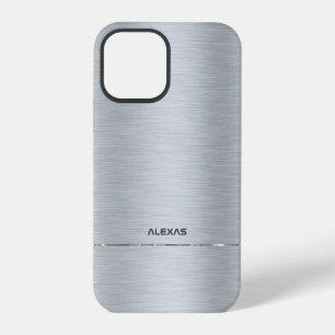 Shiny faux silver brushed aluminium metallic look iPhone 12 pro case