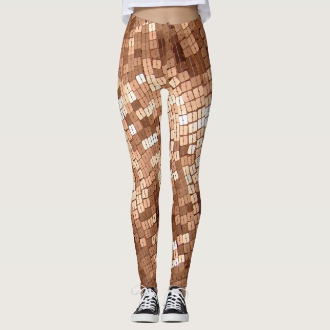 Shiny FAUX Sparkly Copper Coloured Sequins Look Leggings (Front)