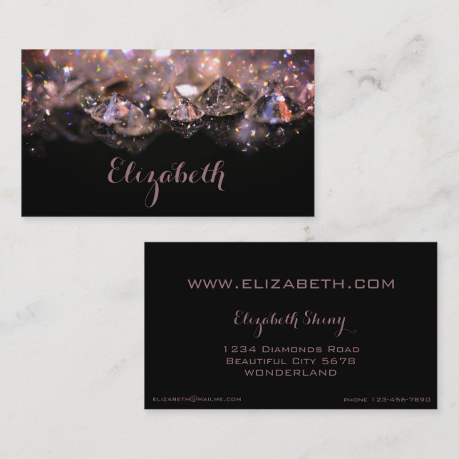 Shiny Festive Elegant Diamonds Black and Pink Business Card (Front/Back)