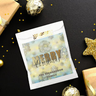 Shiny Filigree Snowflakes Gold Merry Christmas Favour Bags