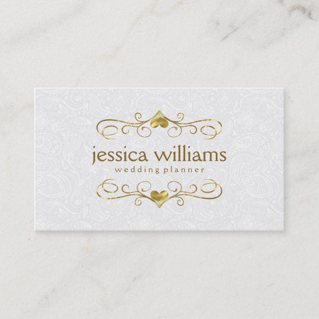 Shiny Floral Frame With Heart With White Business Card (Front)