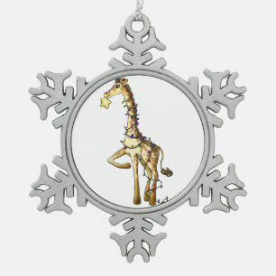 Shiny Giraffe Snowflake Pewter Christmas Ornament