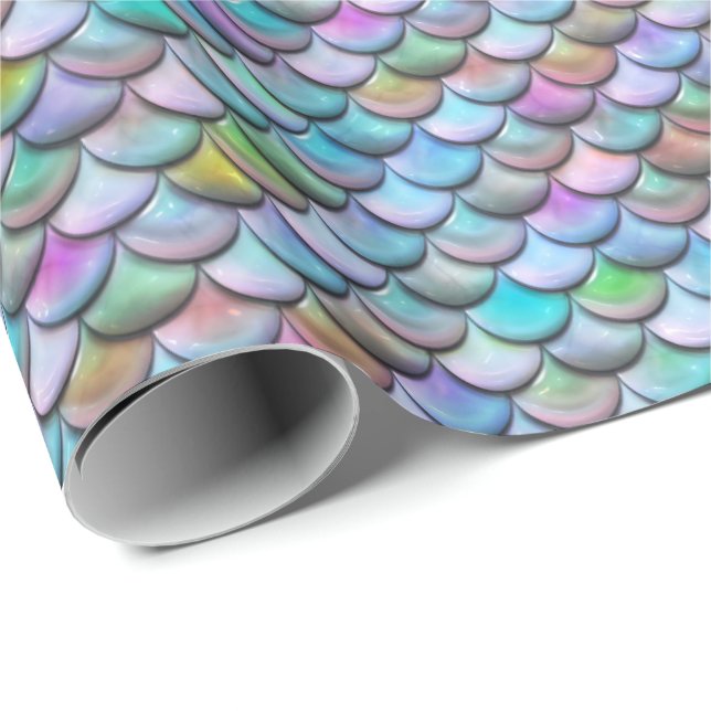 Shiny glossy pearlescent colourful mermaid scales wrapping paper (Roll Corner)