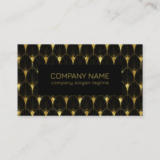Shiny Gold And Black Art Deco Pattern Business Card (Front)