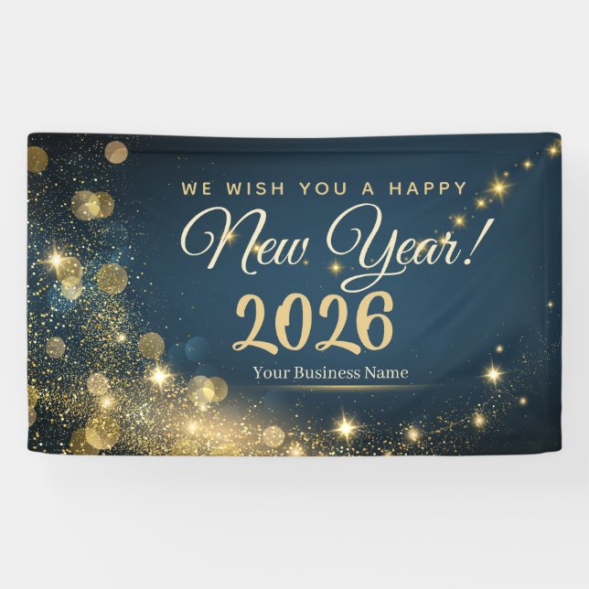 Shiny Gold and Blue Festive New Year Celebration Banner (Horizontal)