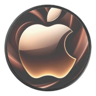 Shiny Gold Apple With Liquid Metallic Ribbons Hockey Puck