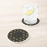 Shiny Gold Art Deco Pattern On Black Background Coaster<br><div class="desc">Gold tones Art Deco elegant,  geometric,  and seamless pattern over black background. The black background color is changeable against a gold design with a transparent background. Darker colors look the best.</div>