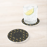 Shiny Gold Art Deco Pattern On Black Background Coaster<br><div class="desc">Gold tones Art Deco elegant,  geometric,  and seamless pattern over black background. The black background color is changeable against a gold design with a transparent background. Darker colors look the best.</div>