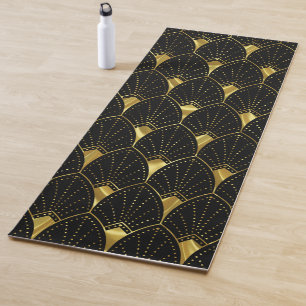 Shiny Gold Art Deco Pattern On Black Background Yoga Mat