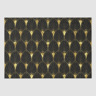 Shiny Gold Art Deco Pattern On Black Tissue Paper