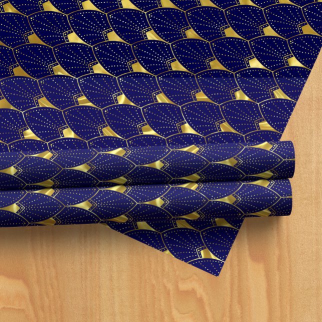 Shiny Gold Art Deco Pattern On Dark Blue Wrapping Paper (Creator Uploaded)