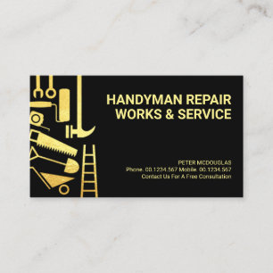 Shiny Gold Construction Handyman Tools  Business Card
