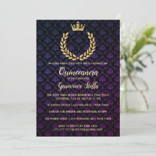 Shiny Gold Crown Quinceanera Invitation