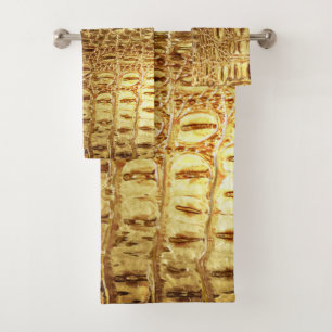 Shiny Gold Designer Alligator Crocodile Skin Bath Towel Set