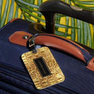 Shiny Gold Designer Alligator Crocodile Skin Luggage Tag