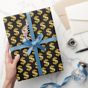 Shiny Gold Dollar Signs Wrapping Paper