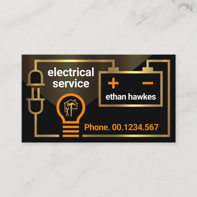 Shiny Gold Electrical Battery Circuit Business Card (Front)